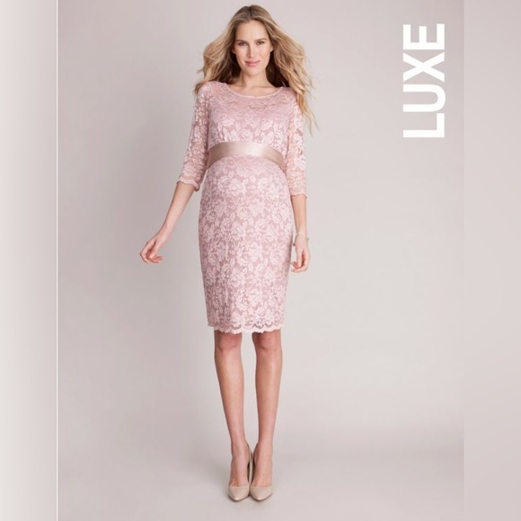 Seraphine Maternity Pink blush lace dress with sash - Picture 2 of 5